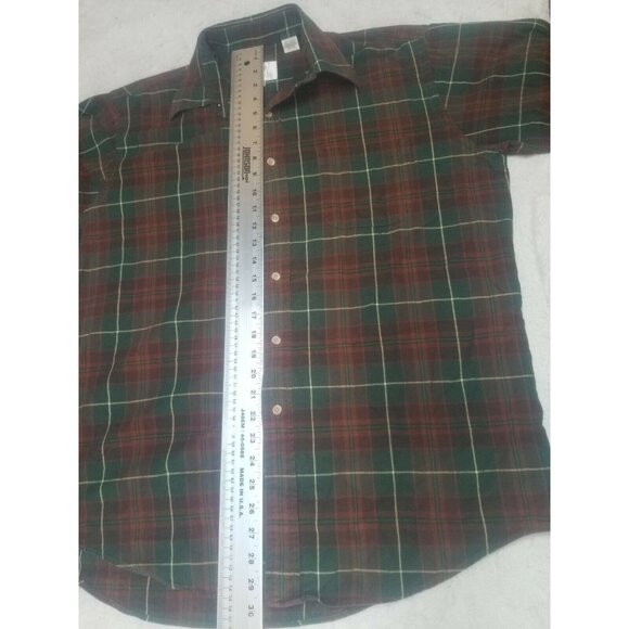 Viyella Mens Button Down Top Large Roll-Tab Long Sleeves Plaid Red Green - Picture 5 of 6